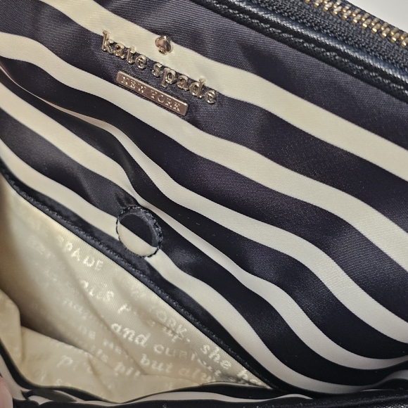 Kate Spade Black White Striped Nylon Leather Trim Crossbody Purse - Picture 10 of 16